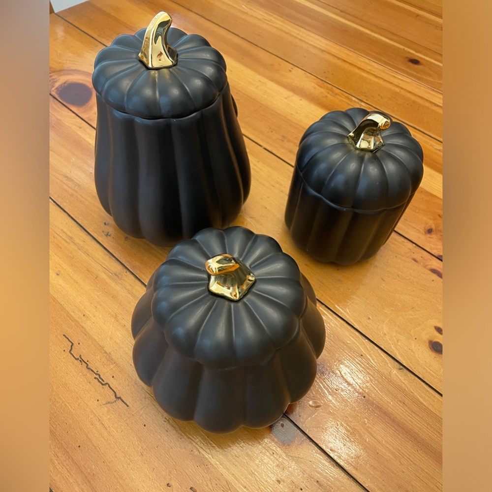 Set of 3 Black/Gold stem pumpkins